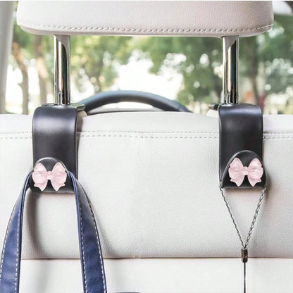 Cute Bow-Knot Car Headrest Hook, Adorable Car Interior Decor, Front Seat Headrest Hanger, Car Seat Hook Accessories, Rear Seat Headrest Hook, Universal Car Interior Accessories