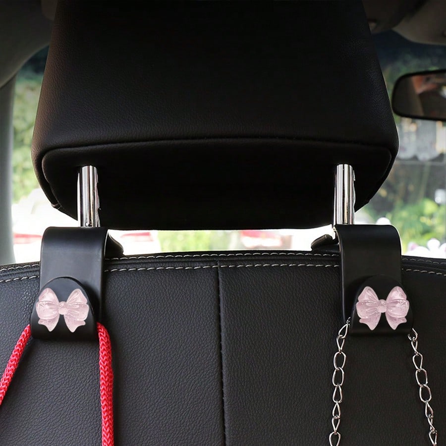 Cute Bow-Knot Car Headrest Hook, Adorable Car Interior Decor, Front Seat Headrest Hanger, Car Seat Hook Accessories, Rear Seat Headrest Hook, Universal Car Interior Accessories