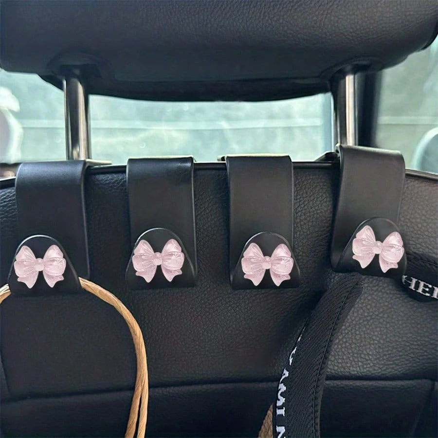Cute Bow-Knot Car Headrest Hook, Adorable Car Interior Decor, Front Seat Headrest Hanger, Car Seat Hook Accessories, Rear Seat Headrest Hook, Universal Car Interior Accessories