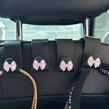 Cute Bow-Knot Car Headrest Hook, Adorable Car Interior Decor, Front Seat Headrest Hanger, Car Seat Hook Accessories, Rear Seat Headrest Hook, Universal Car Interior Accessories