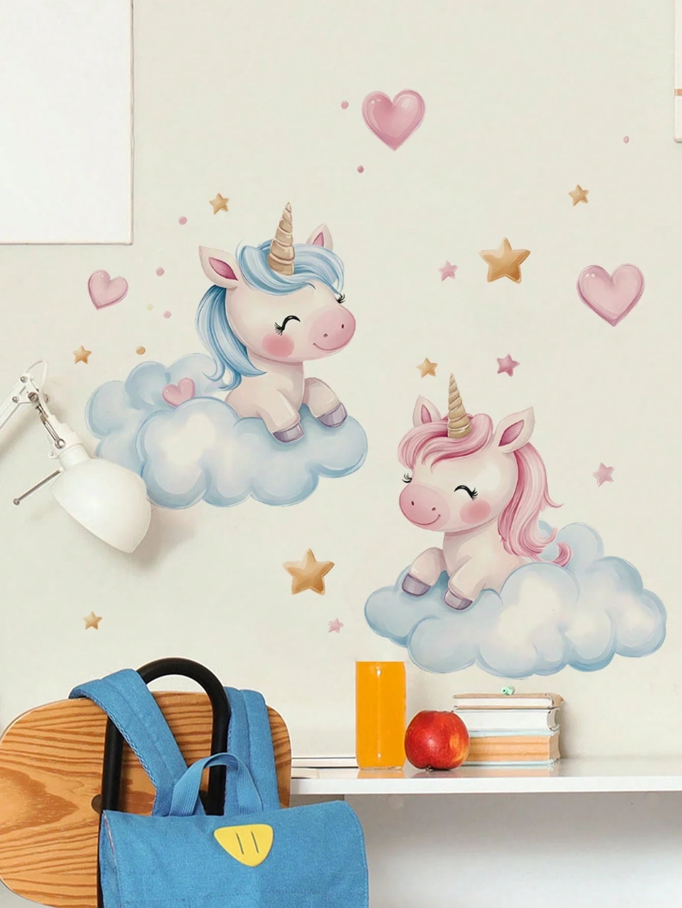 Cute Cloud Unicorn Wall Decal, Pink Heart Star Cartoon Sticker, Home Wall Art Decor, Nursery Girls Room, Removable Self-Adhesive Room Art