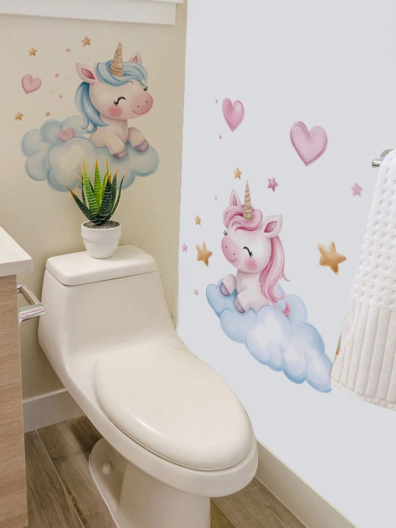 Cute Cloud Unicorn Wall Decal, Pink Heart Star Cartoon Sticker, Home Wall Art Decor, Nursery Girls Room, Removable Self-Adhesive Room Art