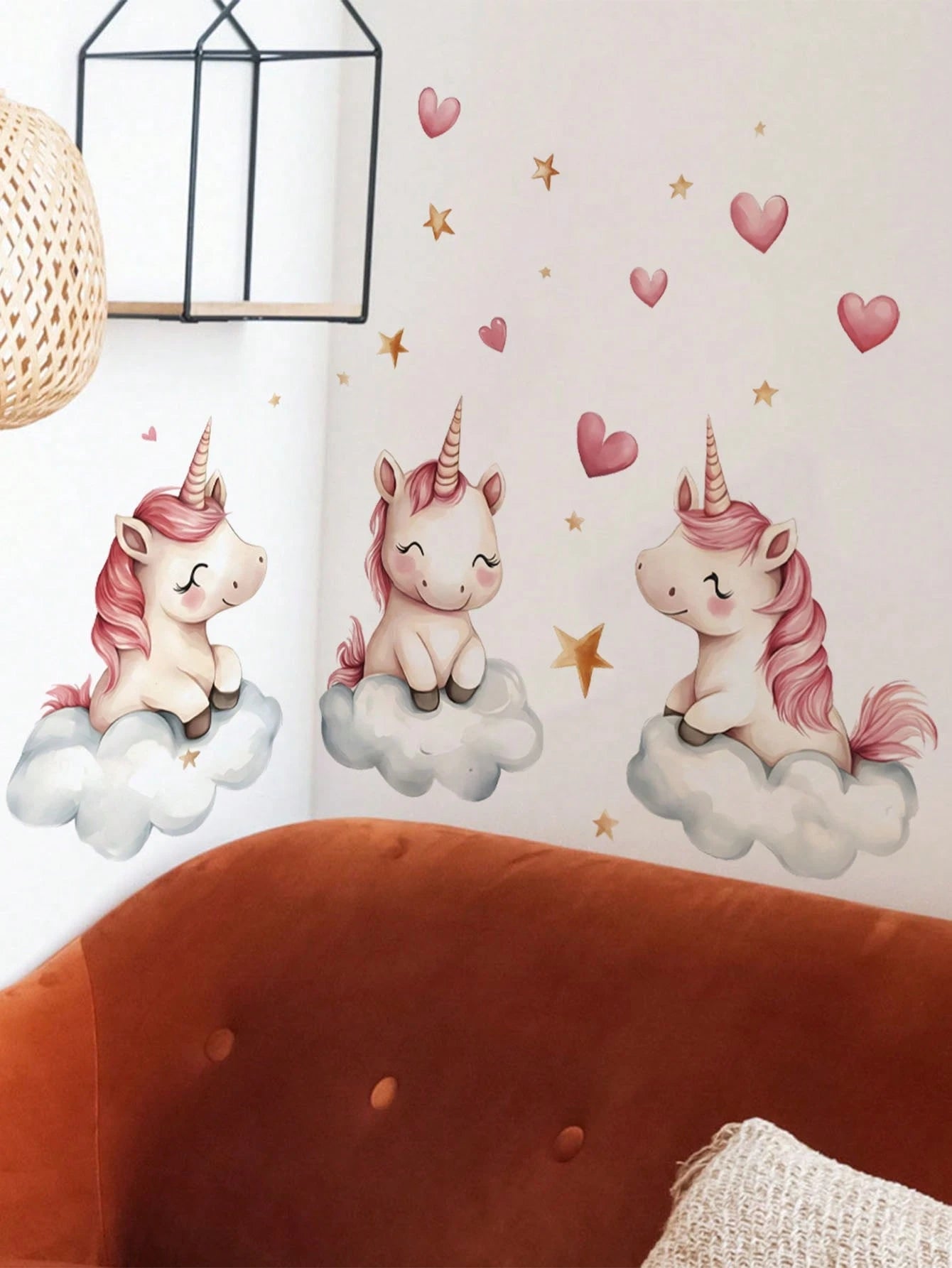 Cute Cloud Unicorn Wall Decal, Pink Heart Star Cartoon Sticker, Home Wall Art Decor, Nursery Girls Room, Removable Self-Adhesive Room Art