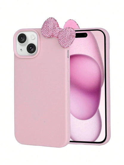 Cute Pink Bowknot Element Novelty Bow-Knot 3D Crystal Bowknot Phone Case Cute Bow Design Compatible With IPhone 16 Pro Max 15 14 13 12 11 Litchi Full Coverage Protective Cover Waterproof Shockproof An