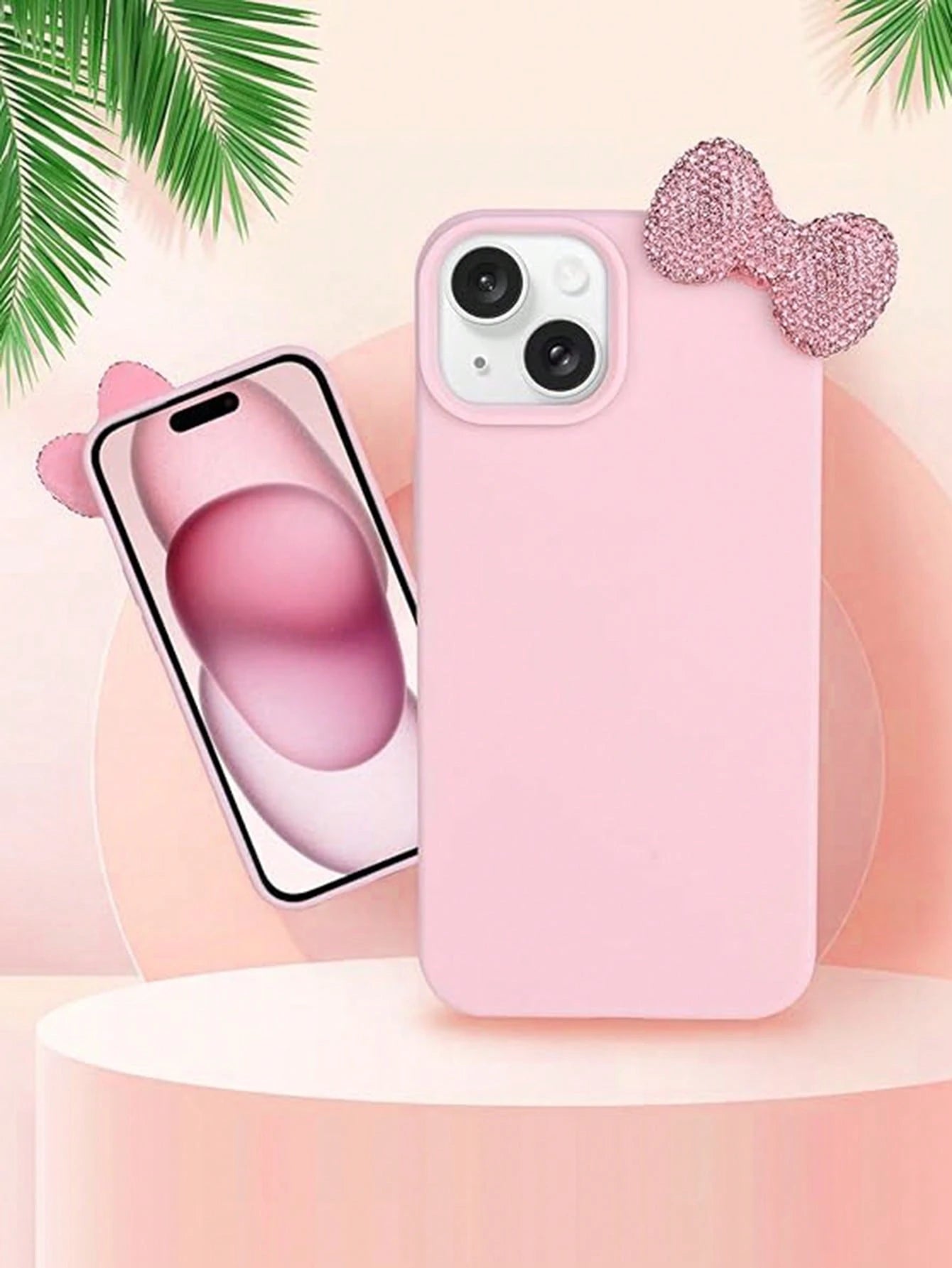 Cute Pink Bowknot Element Novelty Bow-Knot 3D Crystal Bowknot Phone Case Cute Bow Design Compatible With IPhone 16 Pro Max 15 14 13 12 11 Litchi Full Coverage Protective Cover Waterproof Shockproof An