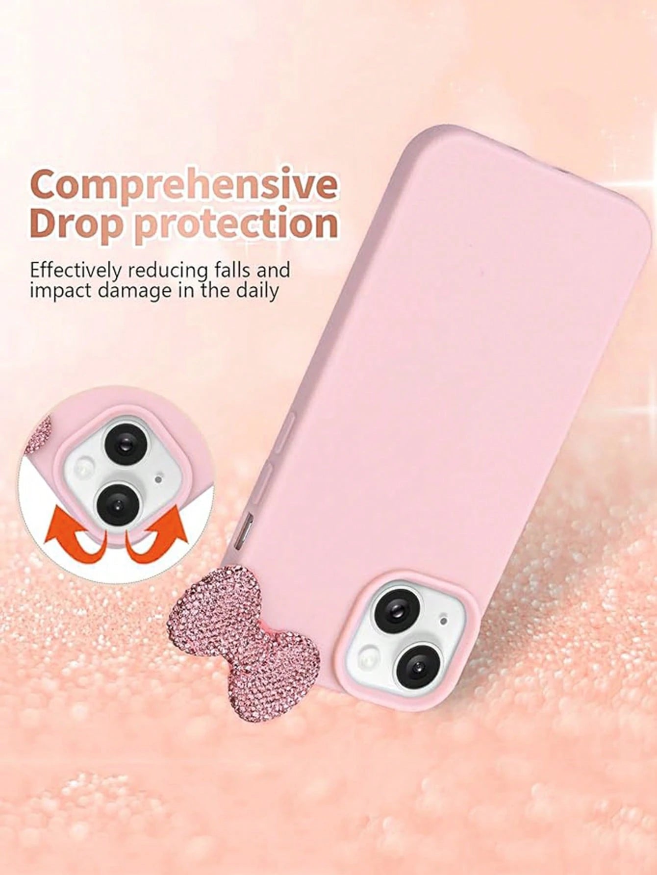 Cute Pink Bowknot Element Novelty Bow-Knot 3D Crystal Bowknot Phone Case Cute Bow Design Compatible With IPhone 16 Pro Max 15 14 13 12 11 Litchi Full Coverage Protective Cover Waterproof Shockproof An