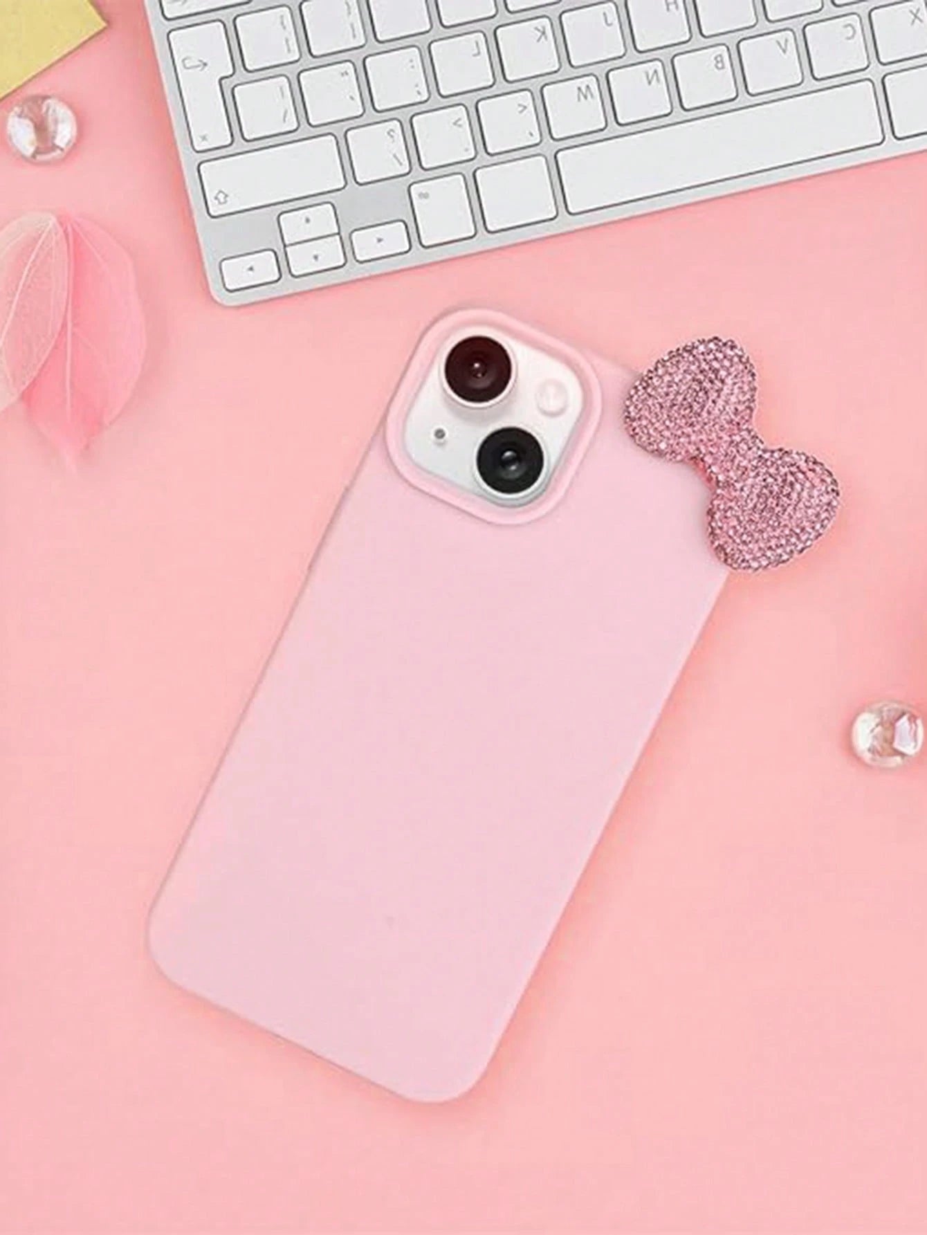 Cute Pink Bowknot Element Novelty Bow-Knot 3D Crystal Bowknot Phone Case Cute Bow Design Compatible With IPhone 16 Pro Max 15 14 13 12 11 Litchi Full Coverage Protective Cover Waterproof Shockproof An