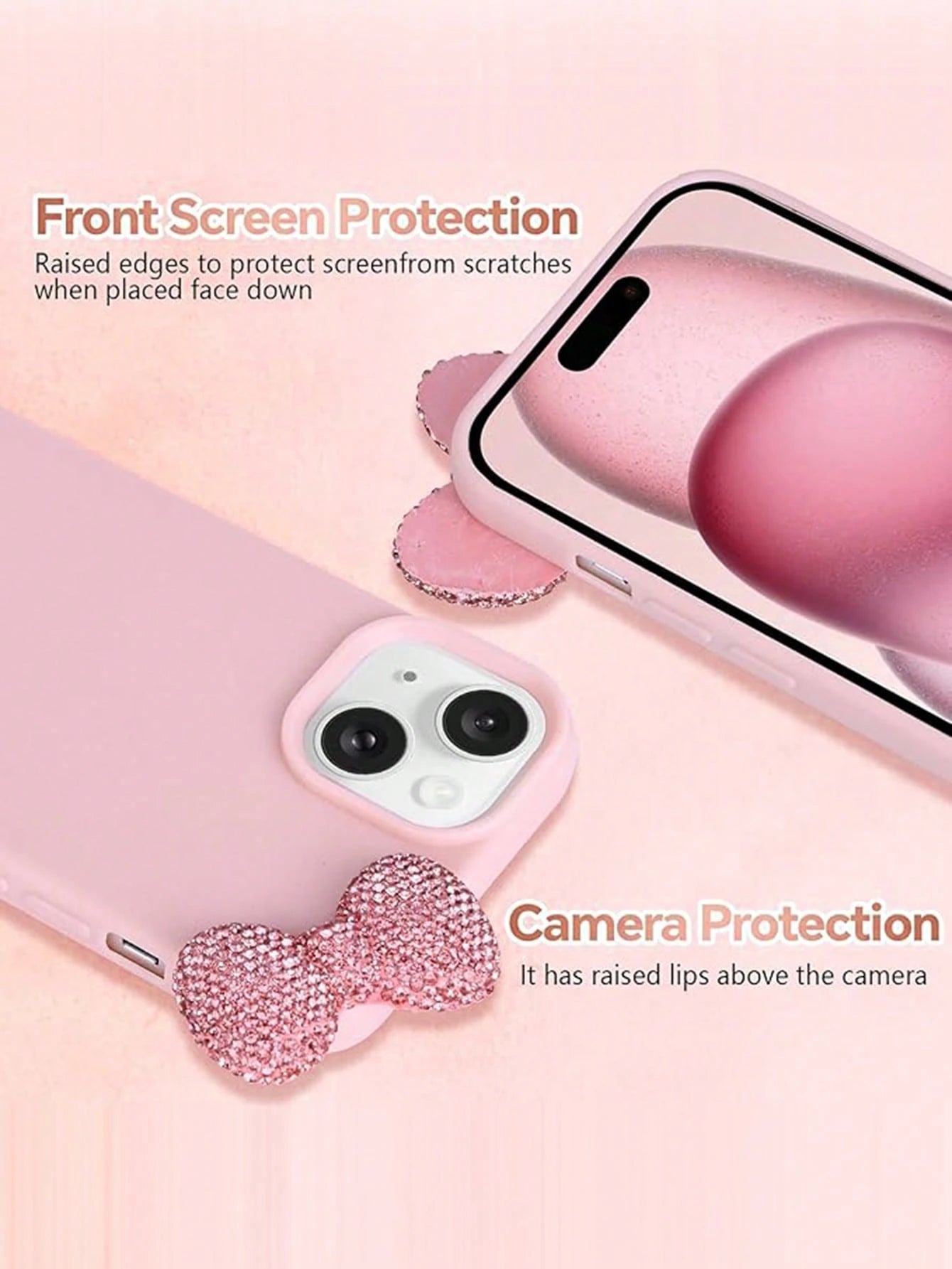 Cute Pink Bowknot Element Novelty Bow-Knot 3D Crystal Bowknot Phone Case Cute Bow Design Compatible With IPhone 16 Pro Max 15 14 13 12 11 Litchi Full Coverage Protective Cover Waterproof Shockproof An