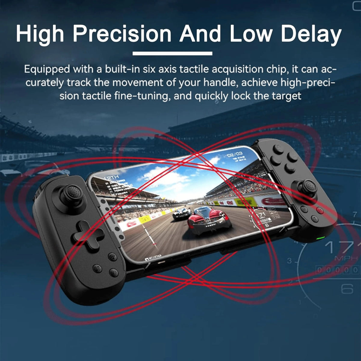 D6 Adjustable Wireless Mobile Gaming Controller (Blue/Yellow) – Hall Effect Joysticks, Stretchable Ergonomic Handle, 6-Axis Gyro Sensing, Ultra-Low Latency For Android & IOS – Spring Birthday Gift