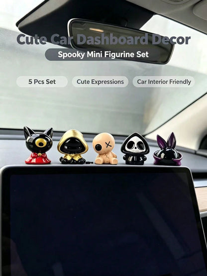 Dark Style Ghost Plush Black Cat Car Dashboard Ornament, Quirky Skeleton Rabbit Interior Decor, Cool Dark Aesthetic Combination Car Accessories, One-Eyed Black Cat Plush Doll Car Dashboard Ornament