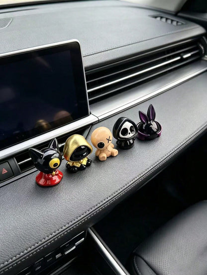 Dark Style Ghost Plush Black Cat Car Dashboard Ornament, Quirky Skeleton Rabbit Interior Decor, Cool Dark Aesthetic Combination Car Accessories, One-Eyed Black Cat Plush Doll Car Dashboard Ornament