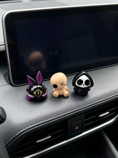Dark Style Ghost Plush Black Cat Car Dashboard Ornament, Quirky Skeleton Rabbit Interior Decor, Cool Dark Aesthetic Combination Car Accessories, One-Eyed Black Cat Plush Doll Car Dashboard Ornament