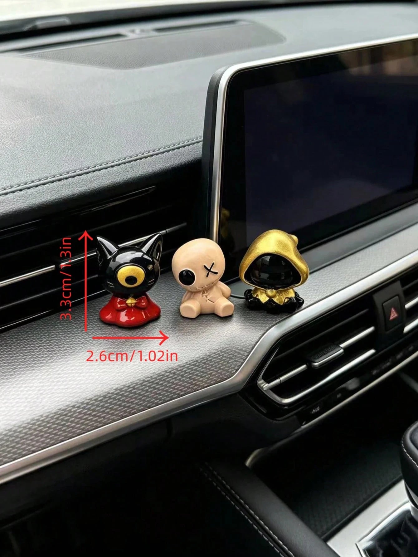 Dark Style Ghost Plush Black Cat Car Dashboard Ornament, Quirky Skeleton Rabbit Interior Decor, Cool Dark Aesthetic Combination Car Accessories, One-Eyed Black Cat Plush Doll Car Dashboard Ornament