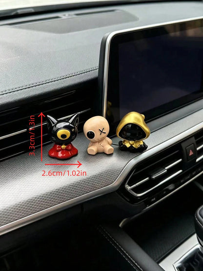 Dark Style Ghost Plush Black Cat Car Dashboard Ornament, Quirky Skeleton Rabbit Interior Decor, Cool Dark Aesthetic Combination Car Accessories, One-Eyed Black Cat Plush Doll Car Dashboard Ornament
