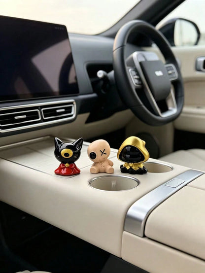 Dark Style Ghost Plush Black Cat Car Dashboard Ornament, Quirky Skeleton Rabbit Interior Decor, Cool Dark Aesthetic Combination Car Accessories, One-Eyed Black Cat Plush Doll Car Dashboard Ornament