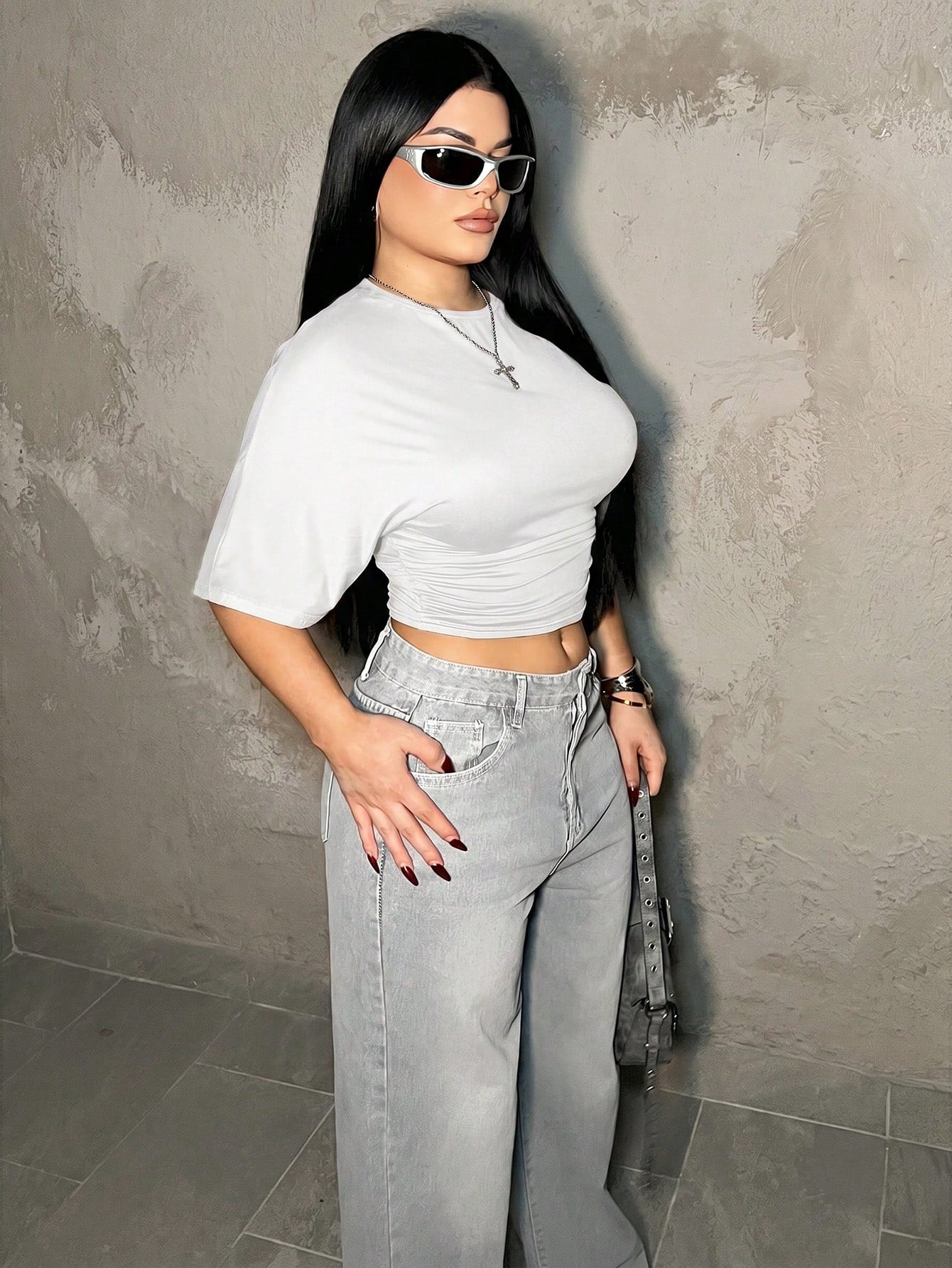Dayanna Comas Casual Solid Color Batwing Sleeve Cropped T-Shirt, Summer,White Shirt Formal Occasion, Special Occasion Re-Wearable Butterfly Sleeve Comfortable Soft Breathable