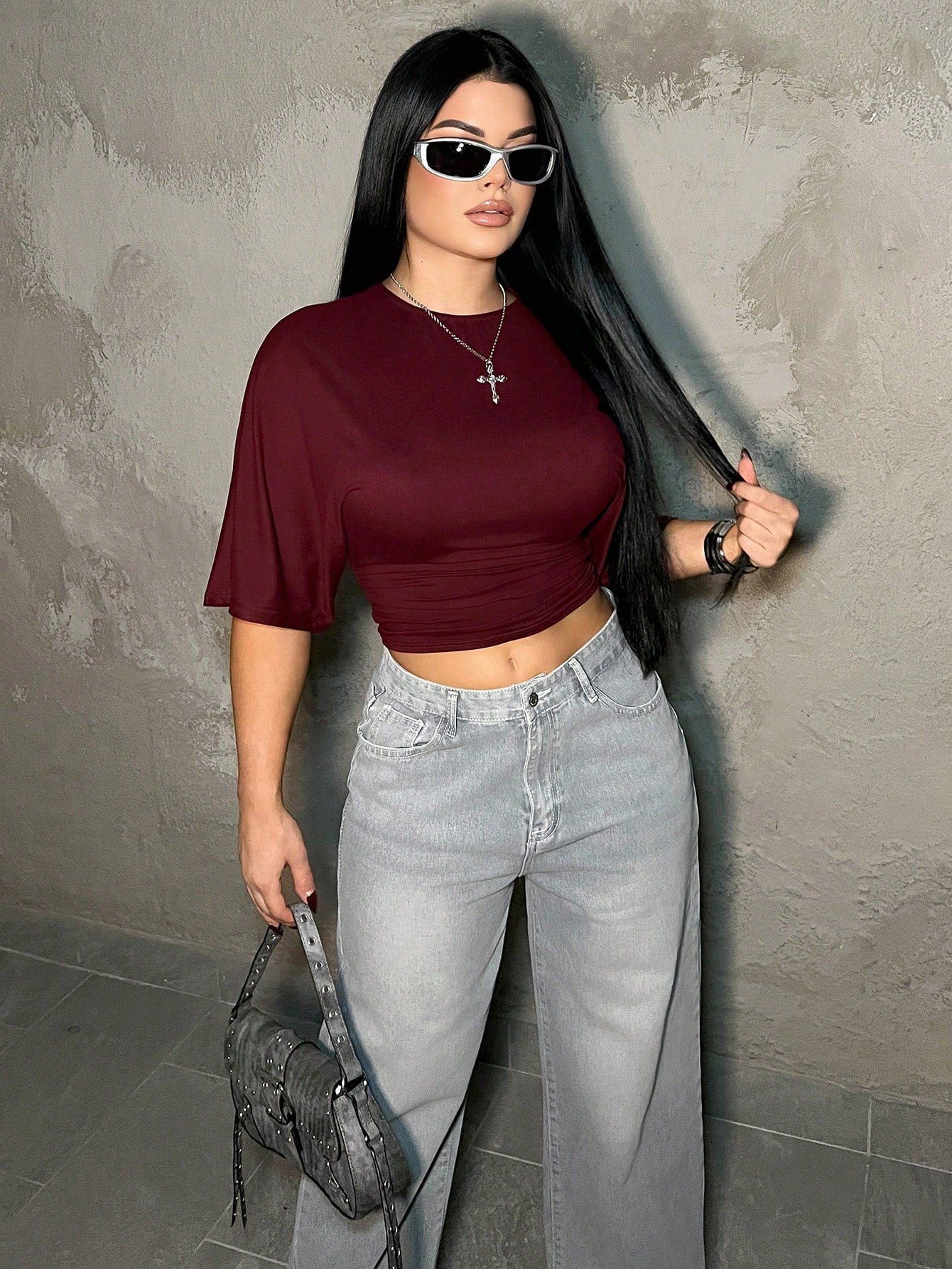 Dayanna Comas Casual Solid Color Batwing Sleeve Cropped T-Shirt, Summer,White Shirt Formal Occasion, Special Occasion Re-Wearable Butterfly Sleeve Comfortable Soft Breathable