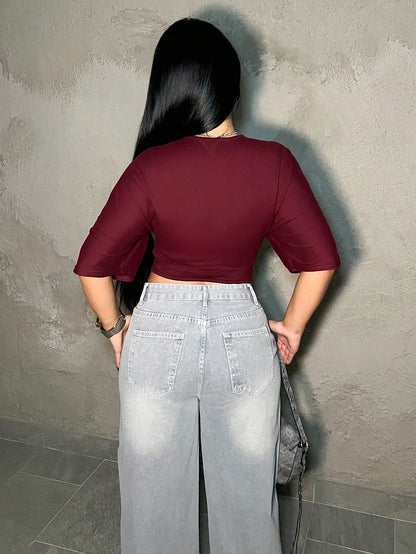 Dayanna Comas Casual Solid Color Batwing Sleeve Cropped T-Shirt, Summer,White Shirt Formal Occasion, Special Occasion Re-Wearable Butterfly Sleeve Comfortable Soft Breathable