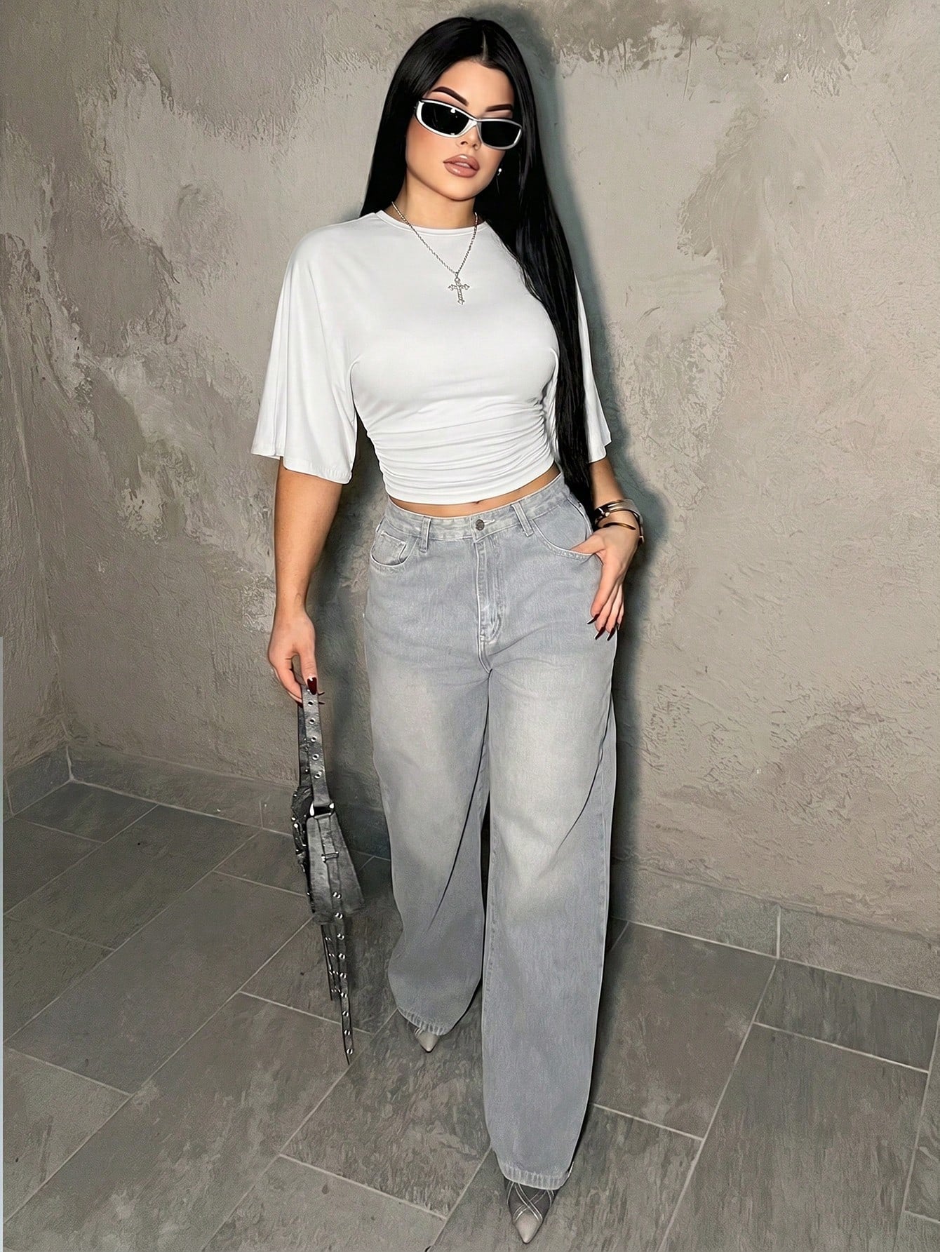 Dayanna Comas Casual Solid Color Batwing Sleeve Cropped T-Shirt, Summer,White Shirt Formal Occasion, Special Occasion Re-Wearable Butterfly Sleeve Comfortable Soft Breathable