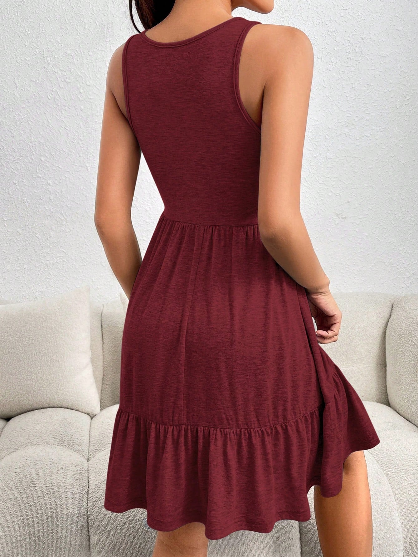 Dayvera Button Detail Ruffle Hem Dress