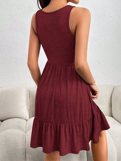 Dayvera Button Detail Ruffle Hem Dress