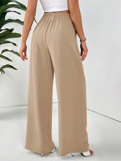 Dayvera Women Dress Pants Uniform Pants Teacher Pants Ladies' Commuting Black Striped Elastic Waist Wide Leg Trousers With Double Pockets