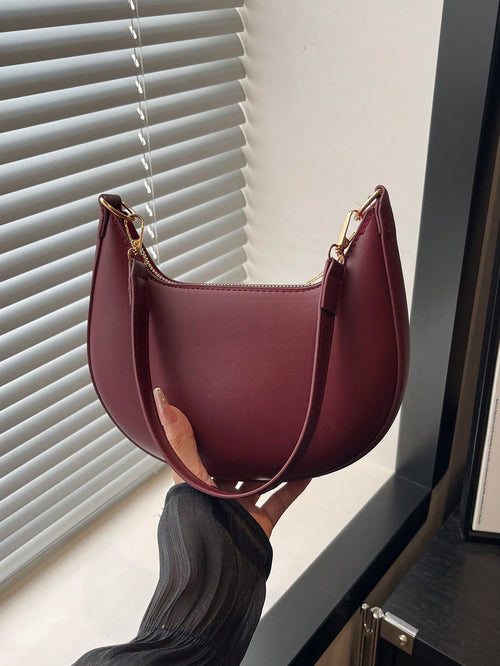 DAZY 1pc PU Solid Color Zipper Crescent Underarm Bag, Fashionable Retro Shoulder Bag, Suitable For Office Ladies, Versatile Use,Business Professional Women