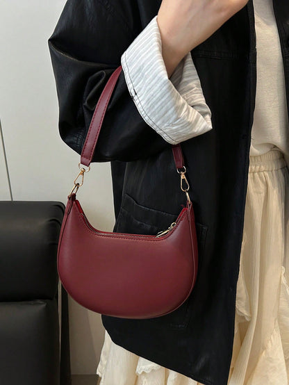 DAZY 1pc PU Solid Color Zipper Crescent Underarm Bag, Fashionable Retro Shoulder Bag, Suitable For Office Ladies, Versatile Use,Business Professional Women