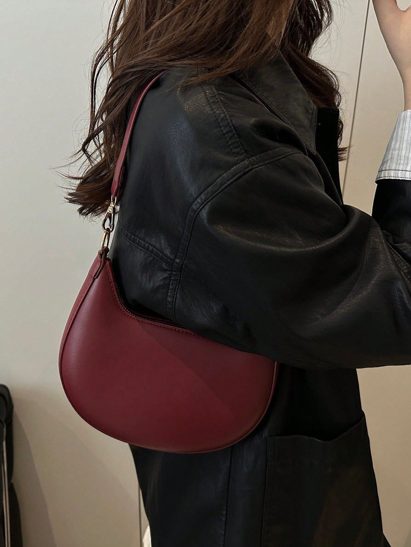 DAZY 1pc PU Solid Color Zipper Crescent Underarm Bag, Fashionable Retro Shoulder Bag, Suitable For Office Ladies, Versatile Use,Business Professional Women