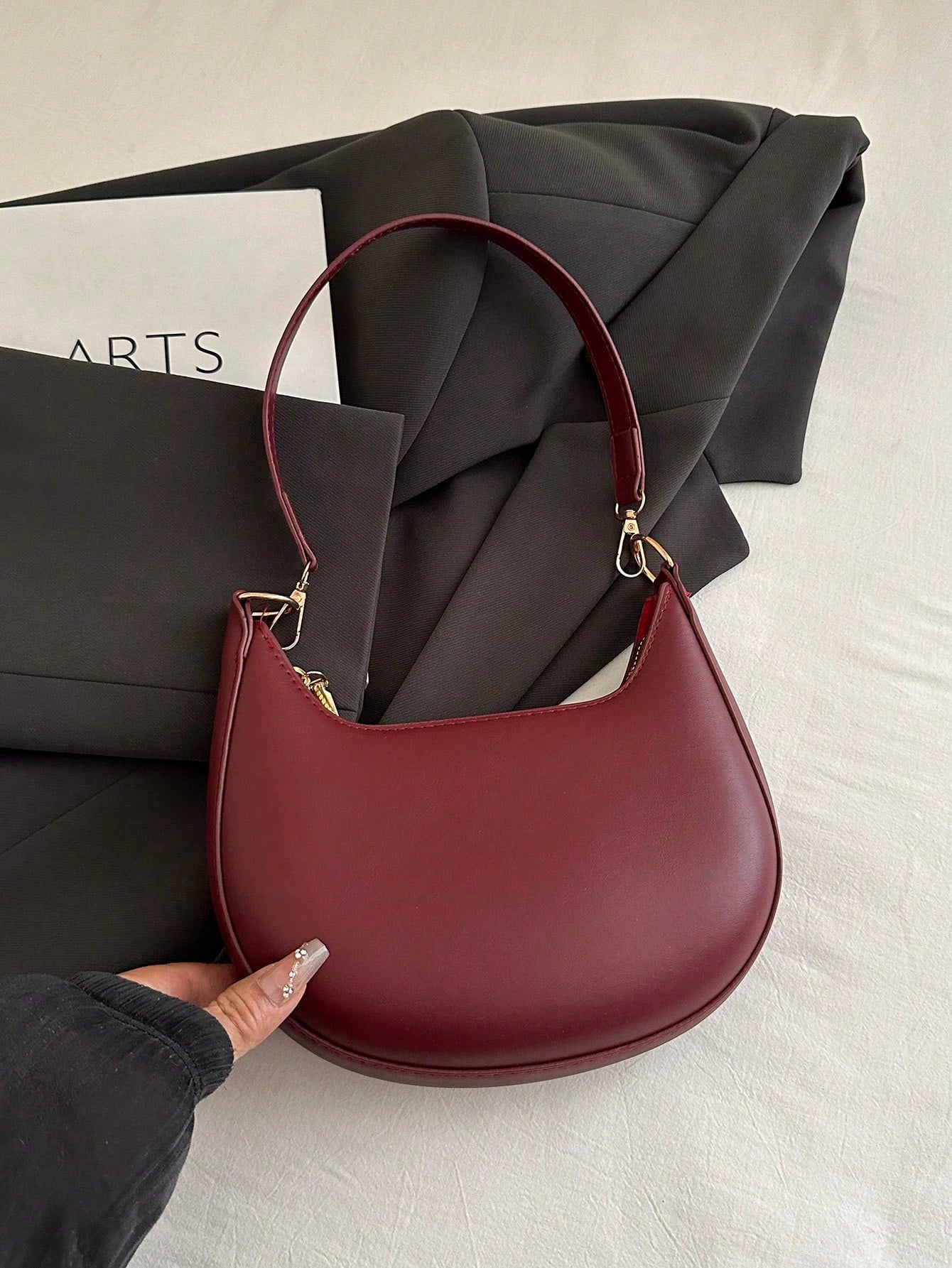DAZY 1pc PU Solid Color Zipper Crescent Underarm Bag, Fashionable Retro Shoulder Bag, Suitable For Office Ladies, Versatile Use,Business Professional Women