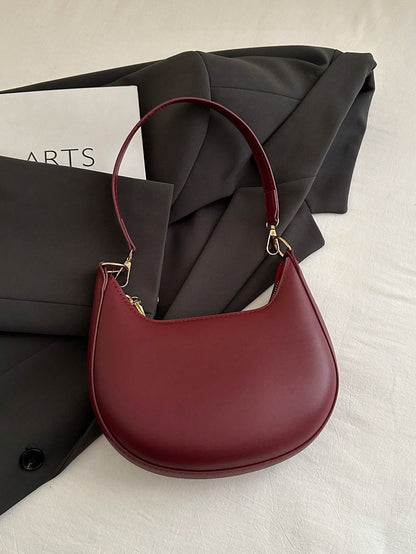 DAZY 1pc PU Solid Color Zipper Crescent Underarm Bag, Fashionable Retro Shoulder Bag, Suitable For Office Ladies, Versatile Use,Business Professional Women