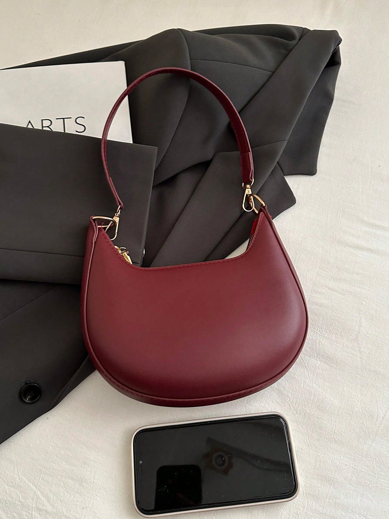 DAZY 1pc PU Solid Color Zipper Crescent Underarm Bag, Fashionable Retro Shoulder Bag, Suitable For Office Ladies, Versatile Use,Business Professional Women