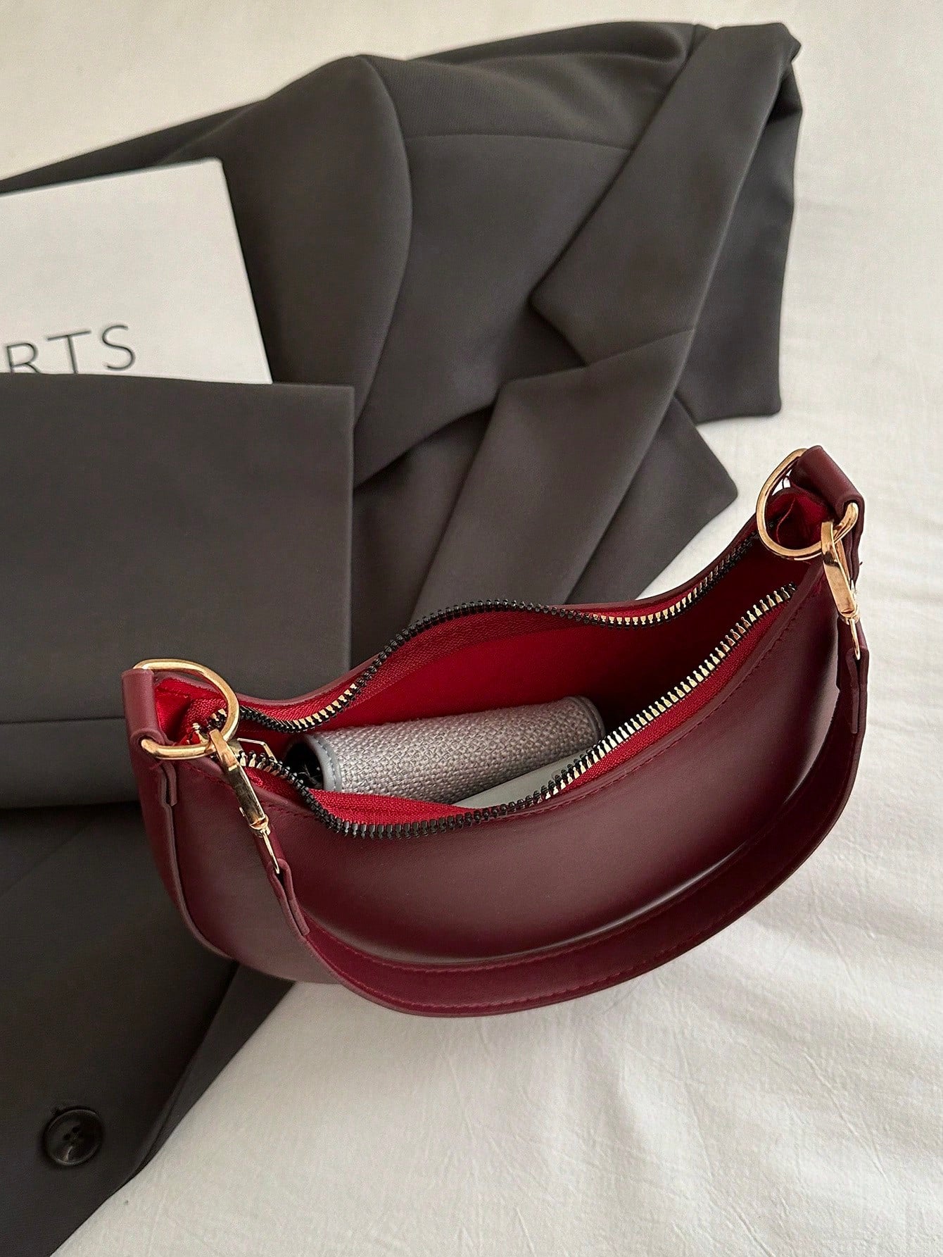 DAZY 1pc PU Solid Color Zipper Crescent Underarm Bag, Fashionable Retro Shoulder Bag, Suitable For Office Ladies, Versatile Use,Business Professional Women