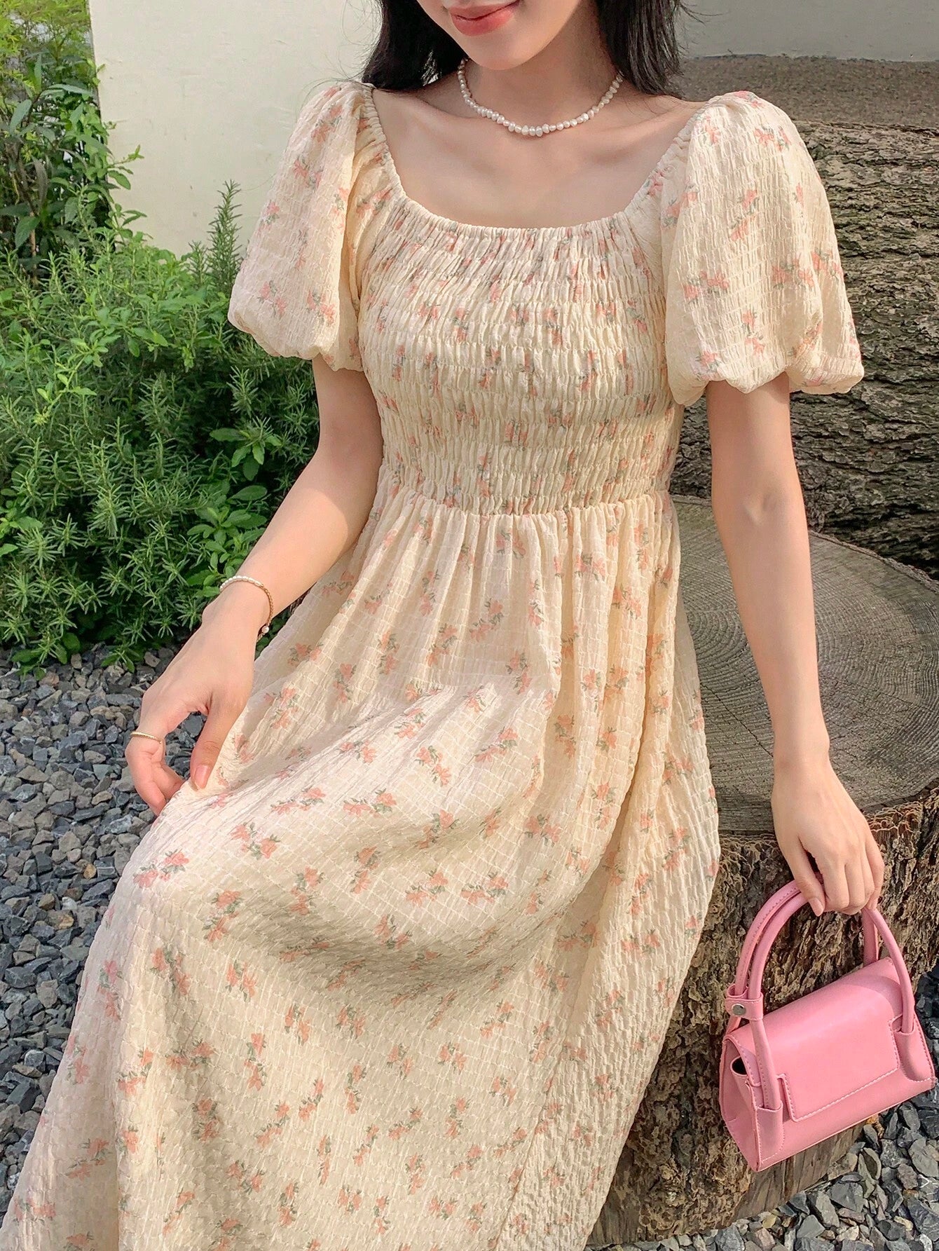 DAZY Allover Print Puff Sleeve Dress Floral Sundress Vacation Outfits Women Dress Boho