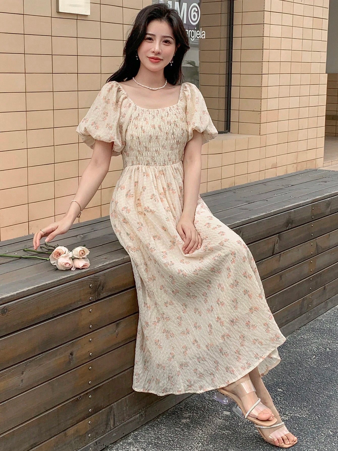 DAZY Allover Print Puff Sleeve Dress Floral Sundress Vacation Outfits Women Dress Boho