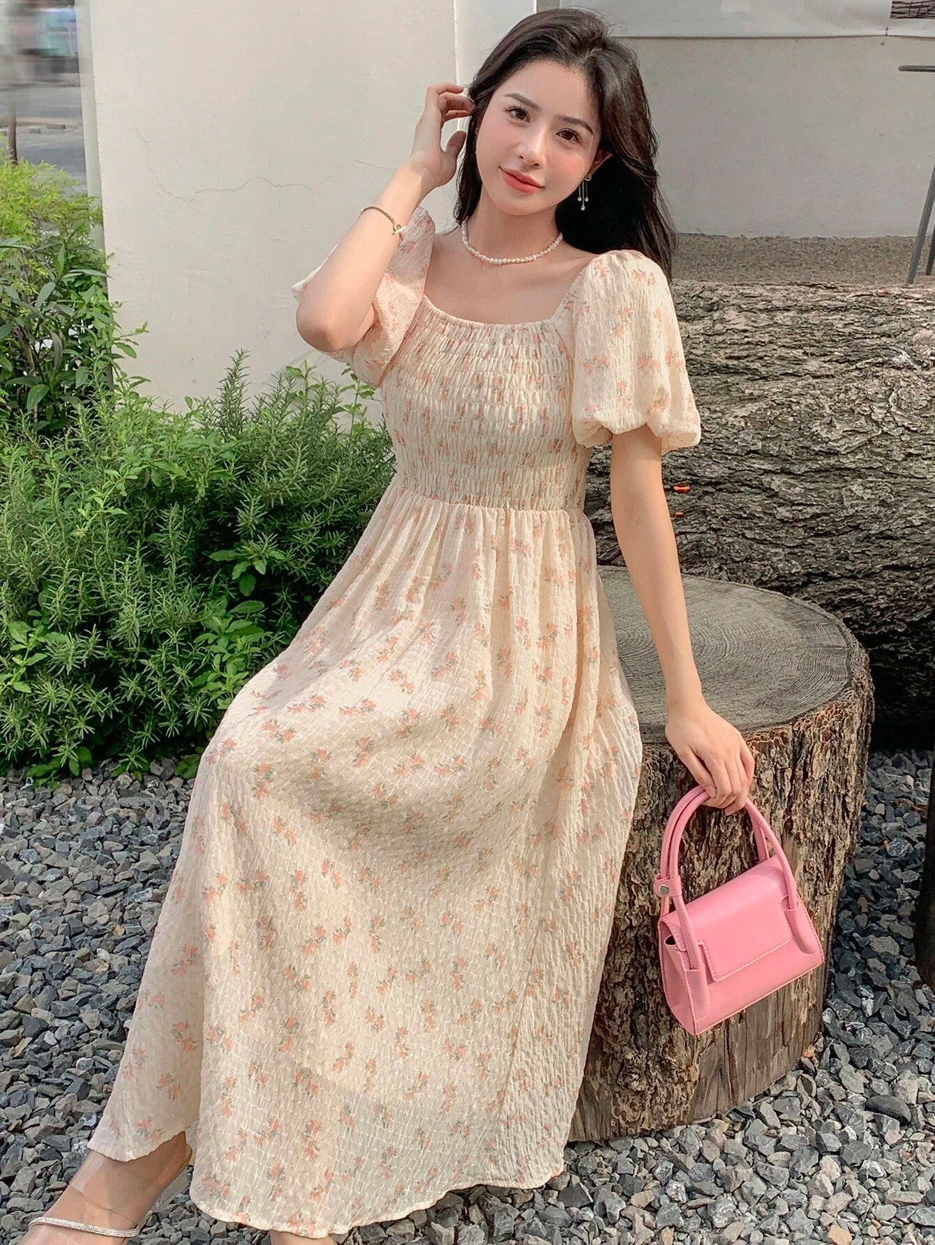 DAZY Allover Print Puff Sleeve Dress Floral Sundress Vacation Outfits Women Dress Boho