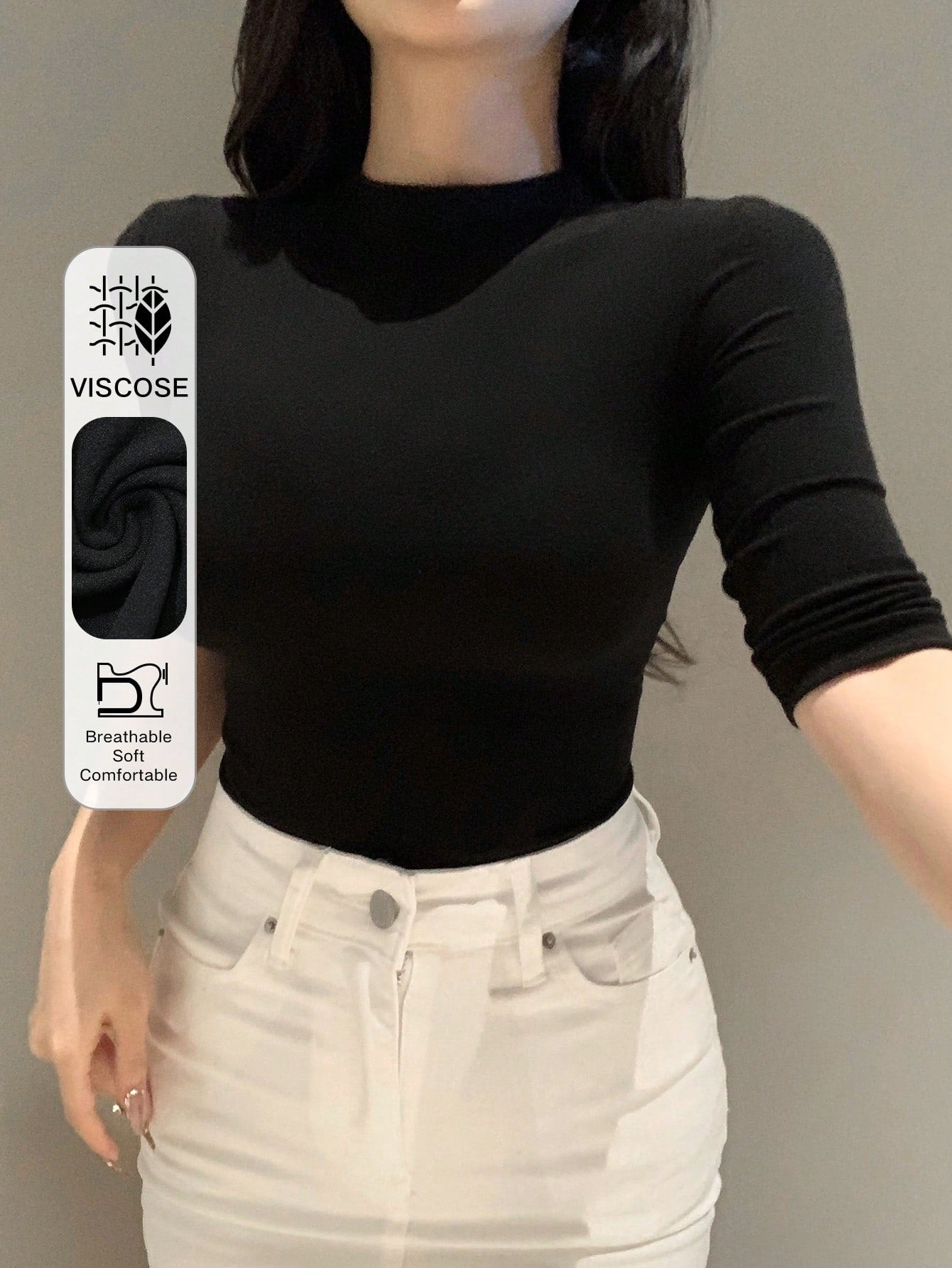 DAZY Autumn New Slim Fit Women Ribbed Knit Round Neck Short Sleeve T-Shirt