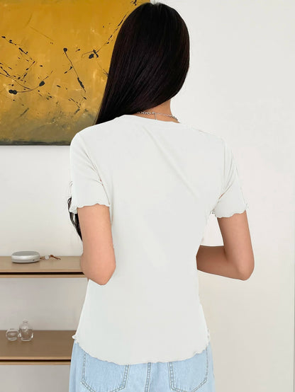 DAZY Lettuce Trim Ribbed Knit Tee Summer Preppy Tops