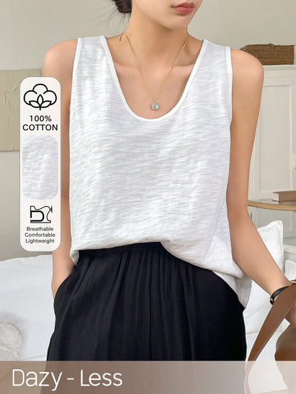 DAZY Solid Color Loose Fit Sleeveless V-Neck Tank Top For Summer For Casual Wear