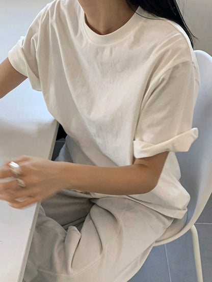 DAZY Solid Round Neck Tee Oversized T-Shirt