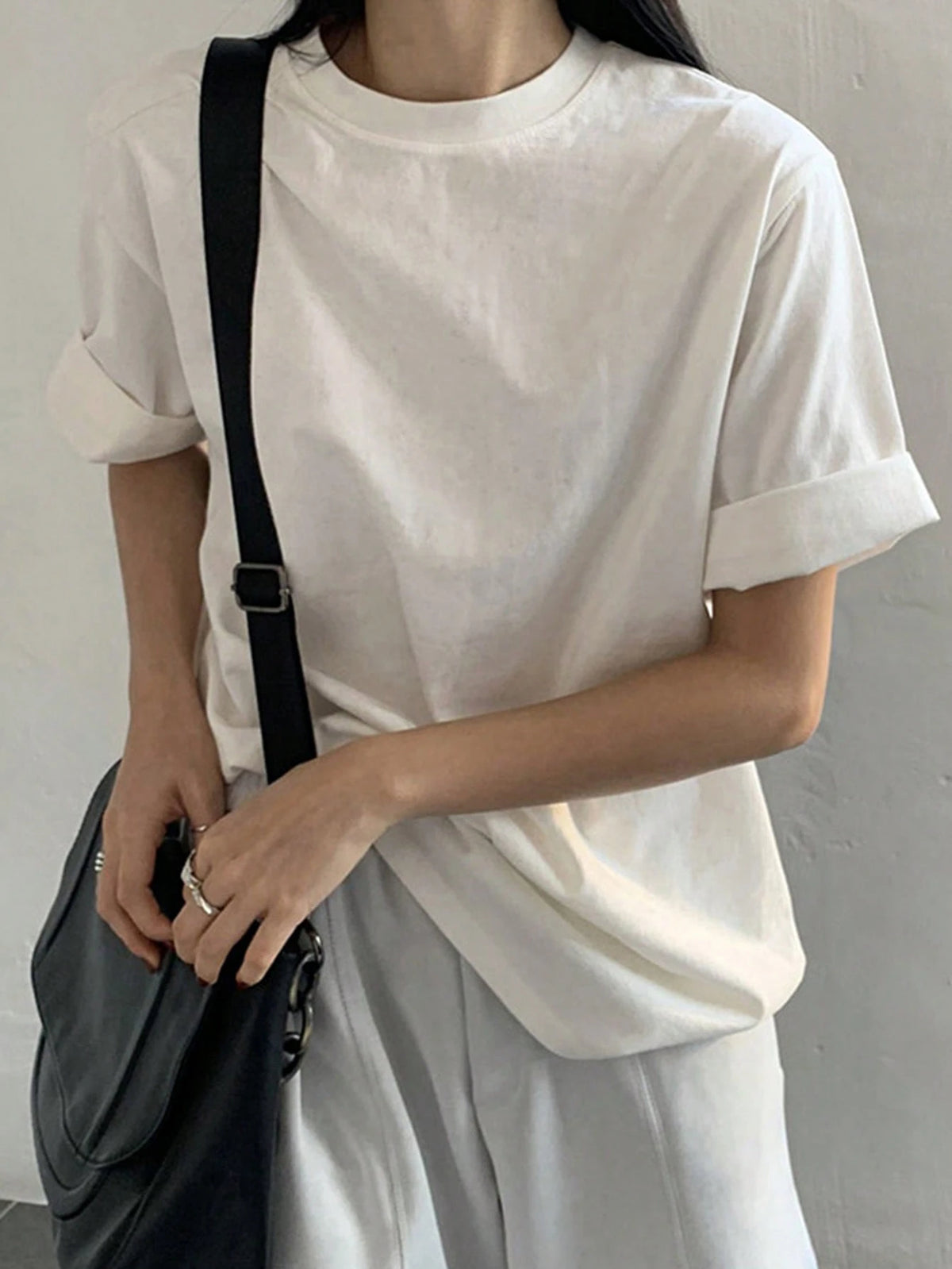 DAZY Solid Round Neck Tee Oversized T-Shirt
