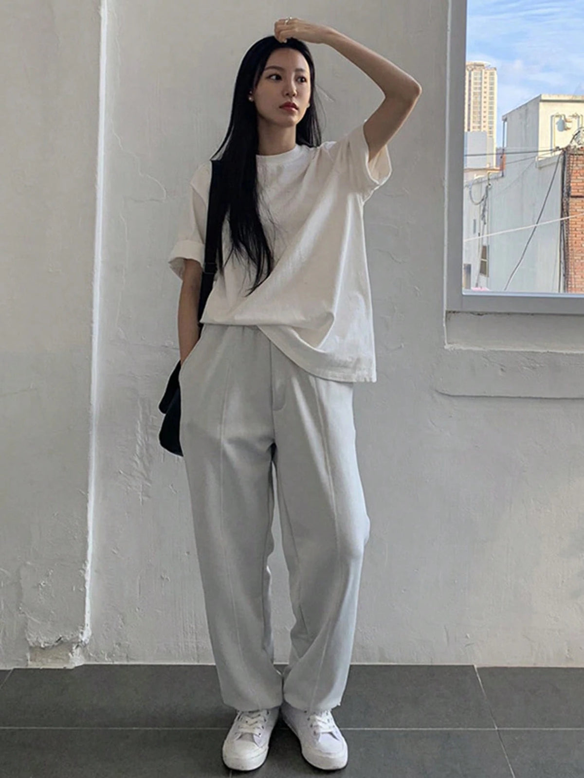 DAZY Solid Round Neck Tee Oversized T-Shirt