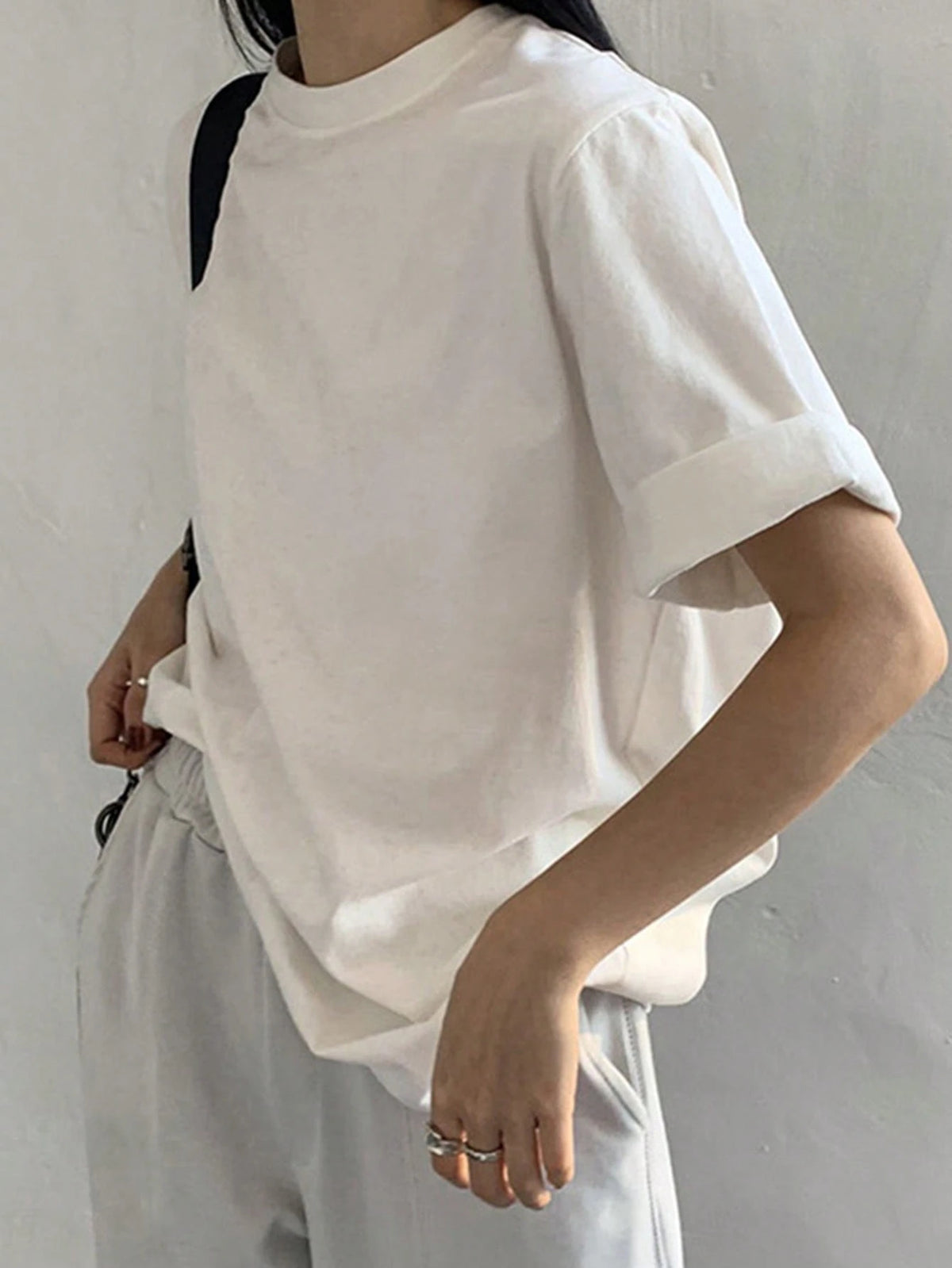 DAZY Solid Round Neck Tee Oversized T-Shirt