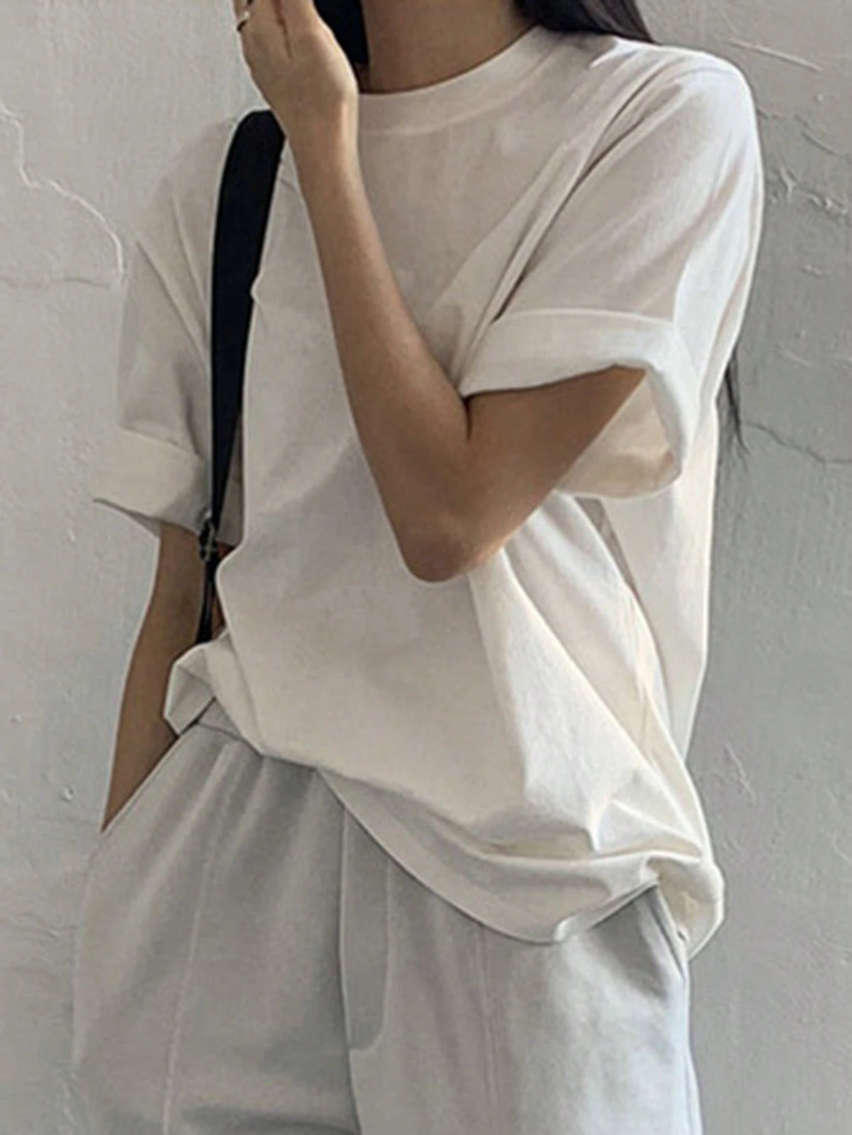 DAZY Solid Round Neck Tee Oversized T-Shirt