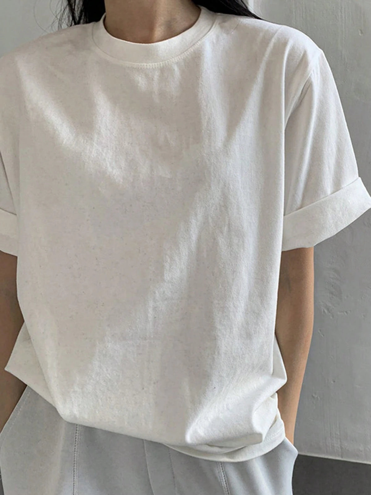 DAZY Solid Round Neck Tee Oversized T-Shirt