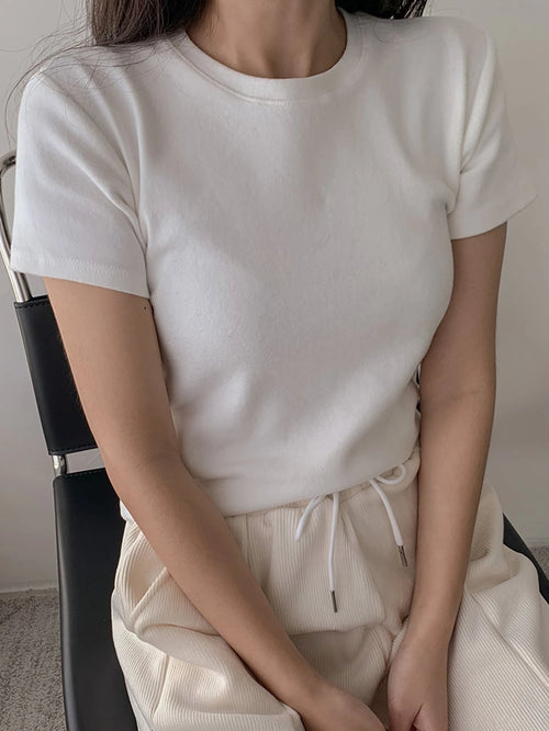 DAZY Solid Round Neck Tee Summer,Business Casual Women
