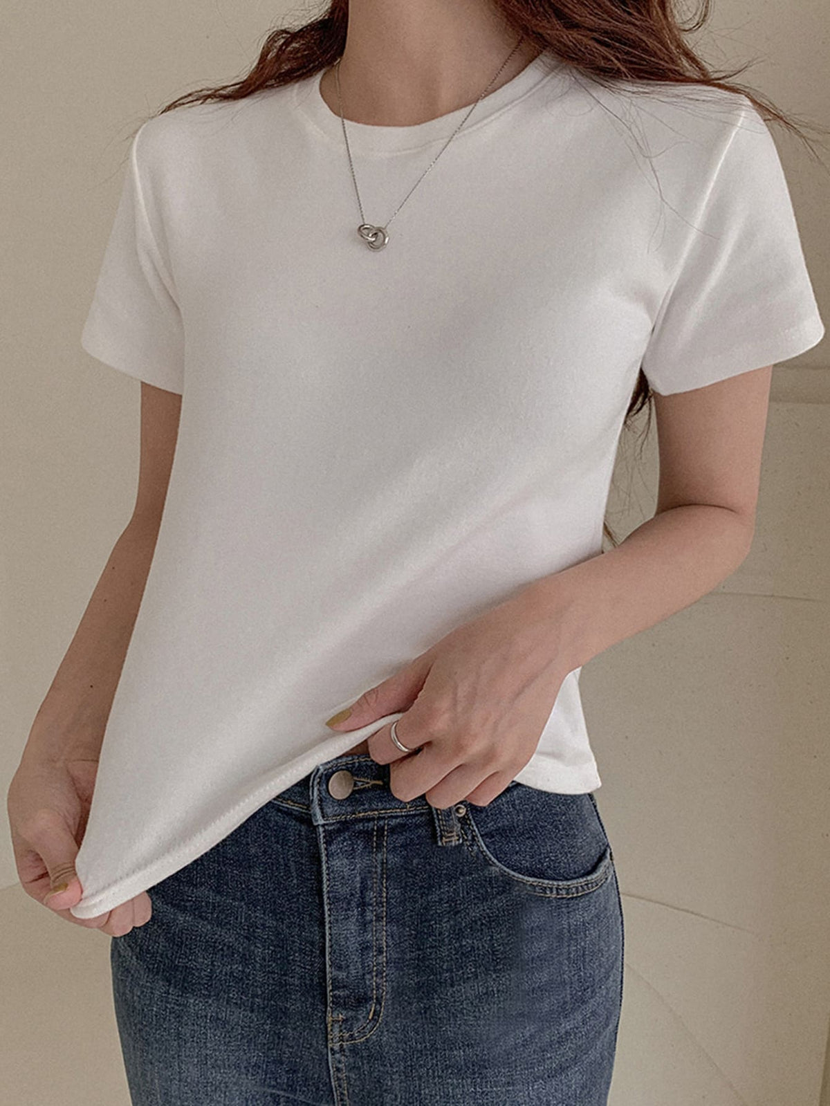 DAZY Solid Round Neck Tee Summer,Business Casual Women