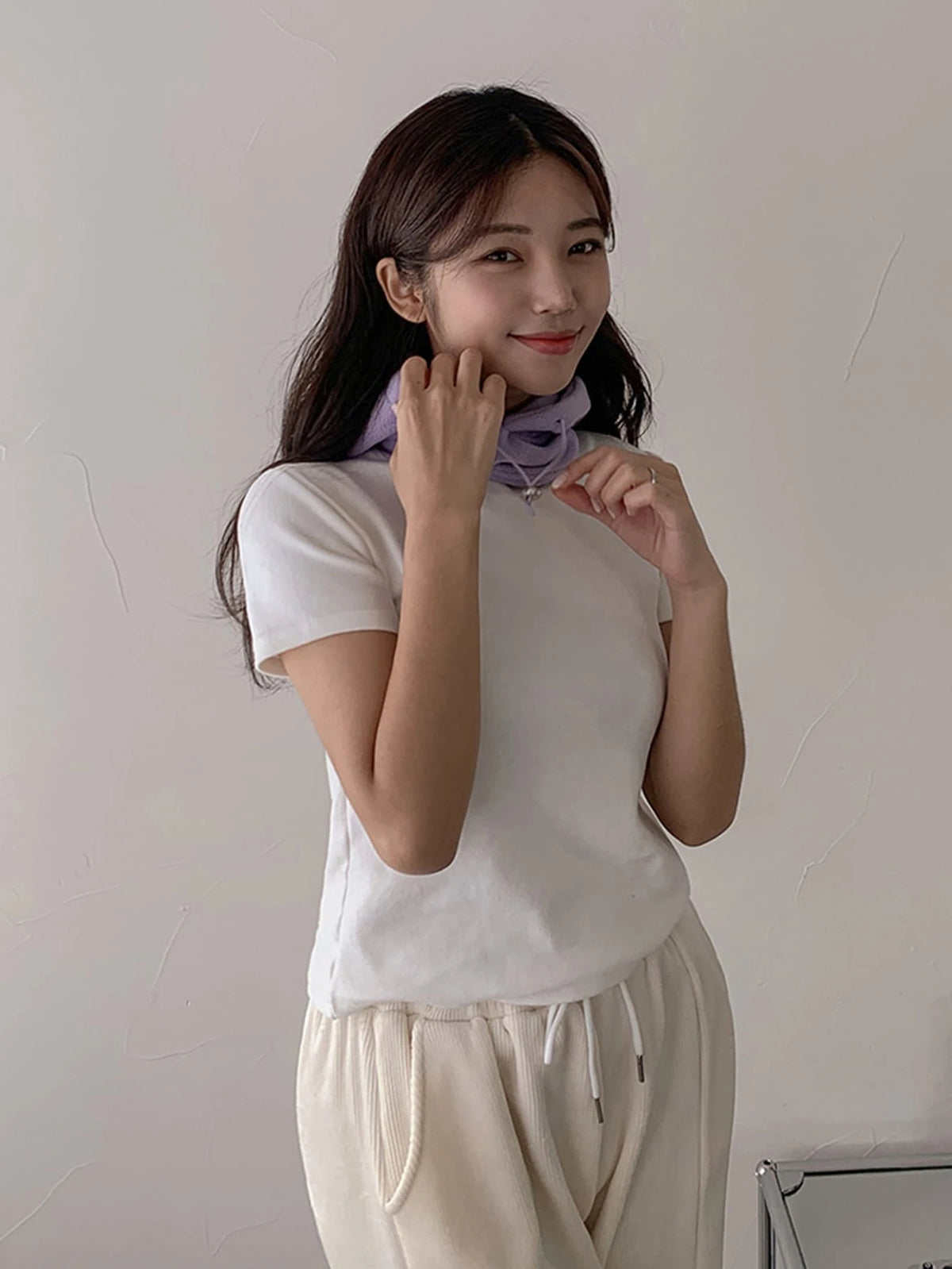DAZY Solid Round Neck Tee Summer,Business Casual Women