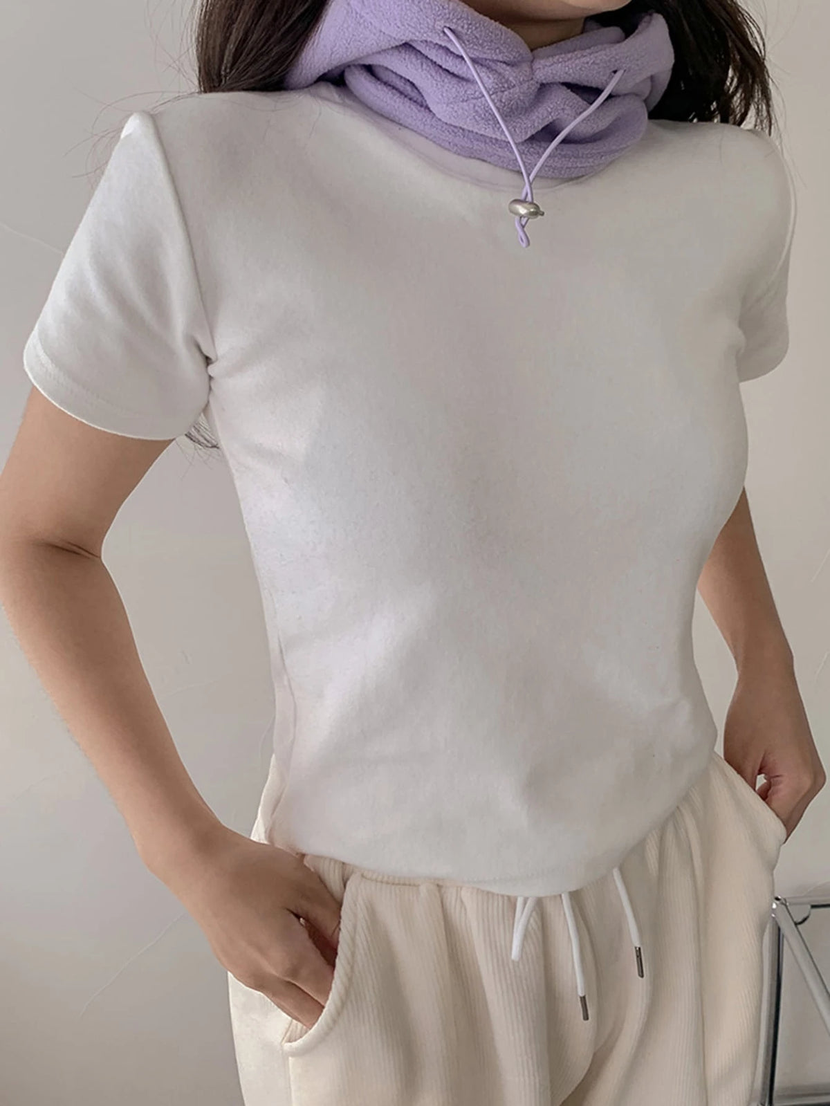 DAZY Solid Round Neck Tee Summer,Business Casual Women