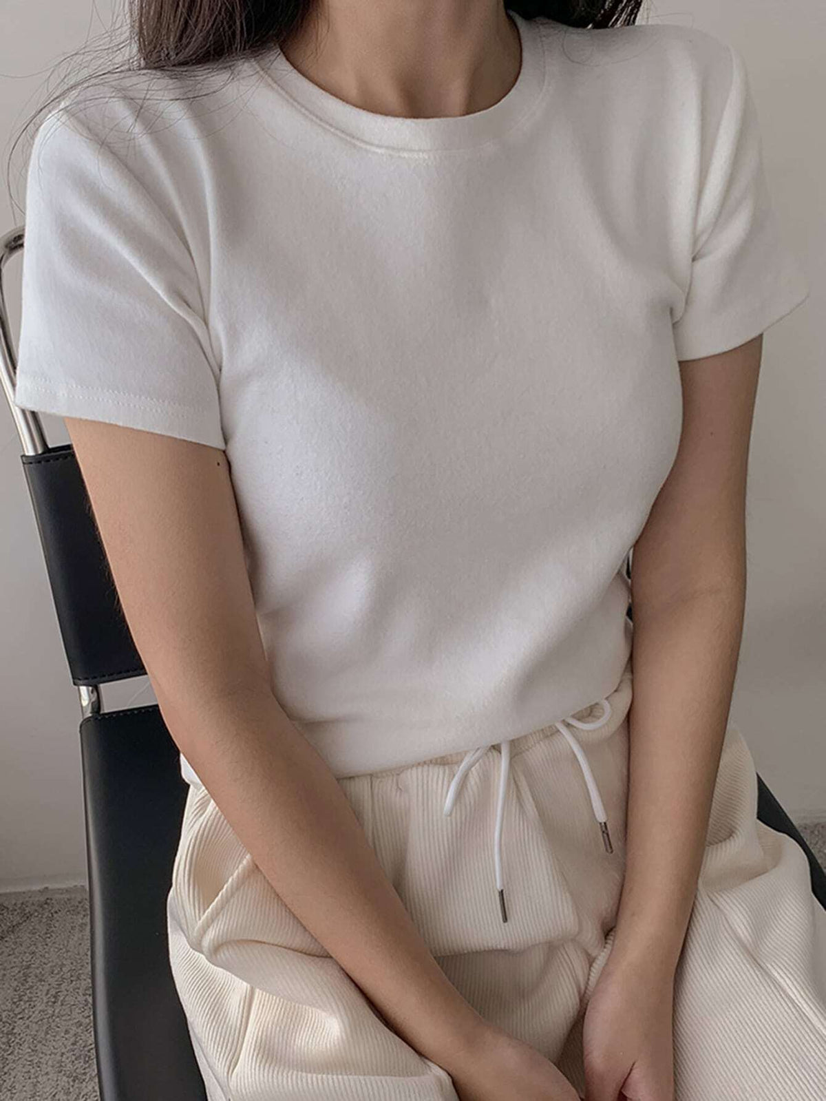 DAZY Solid Round Neck Tee Summer,Business Casual Women
